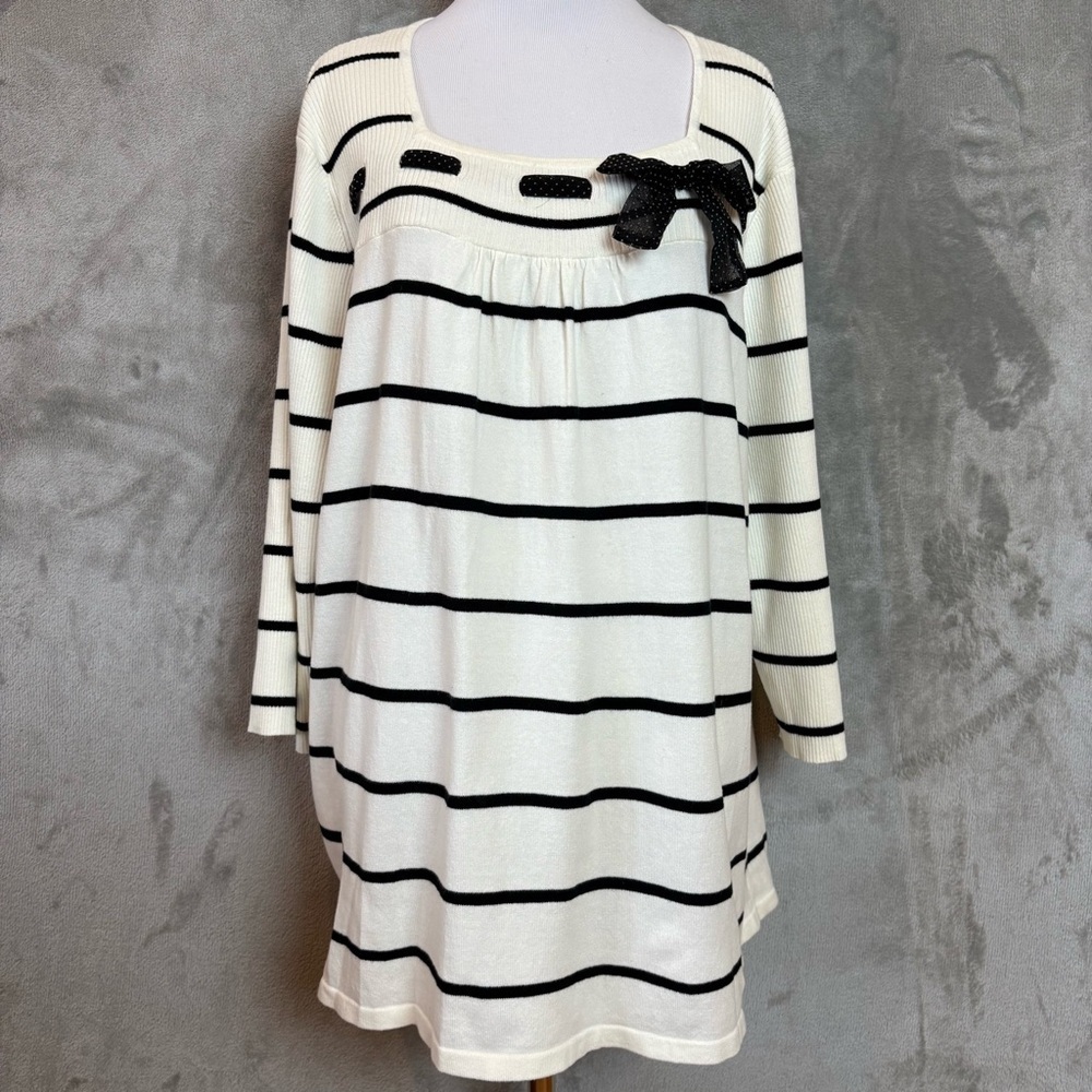Coquette Girl Girlhood Bow Striped Ribbed Sleeve Sweater Top Wmn’s 2X